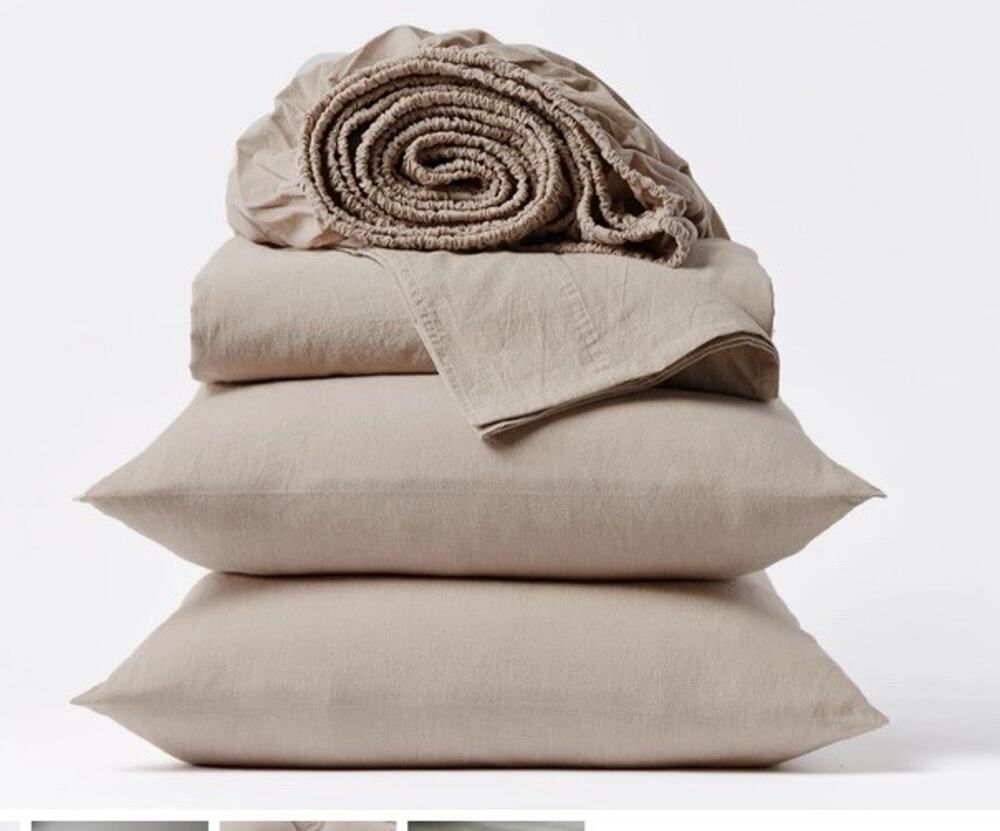 Coyuchi Organic Crinkled Percale™ Hazel Chambray Top Sheet Queen NEW